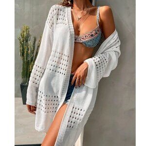 light Weight Casual Open Front Cardigan White